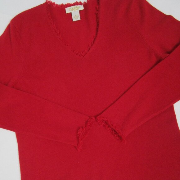 Fringe CASHMERE Pullover Sweater V Neck Red Peck Cuddly Knit Luxury - Picture 5 of 12